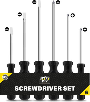 SOL 6Pk Phillips Screwdriver Set - 3.4mm, 4.5mm Non-Slip Grip Screwdrivers - Electrical Screwdriver Sets - Electricians Screwdriver