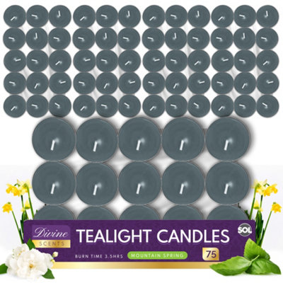 SOL 75Pk Mountain Spring Tea LightsScented Tea LightsTea Light CandleScented Tealight CandlesBlue Tea Lights from B&Q