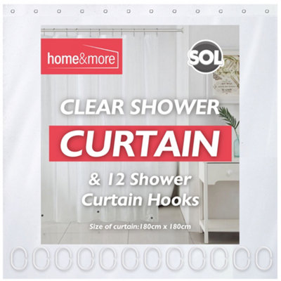 B&Q -  1Pk White Shower Curtain With Hooks Bathroom CurtainsClear Shower Curtain LinerPlastic Shower CurtainsShort Shower Curtain