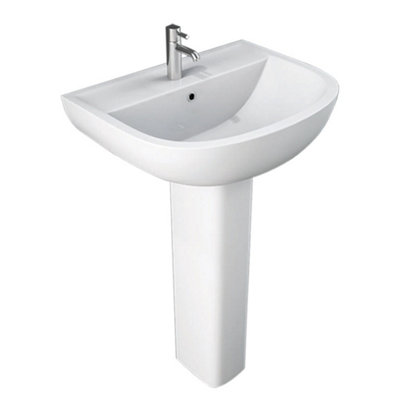 Arley Rak Compact 2 Tap Hole Overflow Wash Basin Bathroom 550mm White (Basin Only) from B&Q