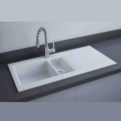 Rak Ceramics Gourmet Dream 1 White Ceramic Kitchen Sink 1.5 Bowl Reversible Drainer 1010mm X 510mm from B&Q