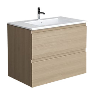 RAK Ceramics Rak Joy Modern Bathroom Rectangular Wall Hung Soft Close Wash Basin Vanity Unit 800mm Scandinavian Oak Finish Mdf (Unit Only) from B&Q