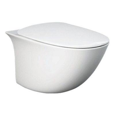 Reina Rak Sensation Horizontal Outlet Mini Wall Hung Round Rimless Wc Toilet Pan Ceramic 380X485mm Alpine White Pan Only from B&Q