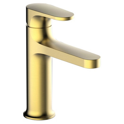 RAK Ceramics Rak Portofino Brushed Gold Modern Basin Mixer TapSolid BrassSingle LeverWras Approved from B&Q