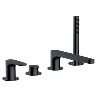 RAK Ceramics Rak Portofino 4 Hole Matt Black Bath Shower Mixer Tap With HandsetSolid BrassDeck Mounted from B&Q