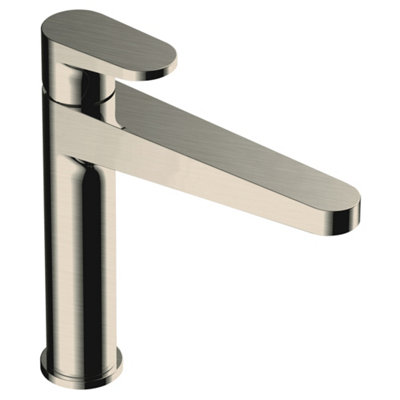 Rak Ceramics Ischia Mid-Height Basin Mixer TapModern Brushed Nickel FinishDurable Solid Brass from B&Q