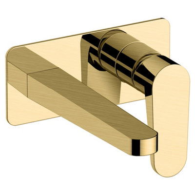RAK Ceramics Rak Ischia Wall Mounted Basin Mixer TapBrushed Gold FinishSolid BrassModern Design from B&Q