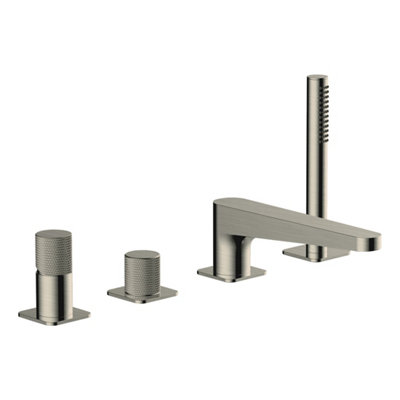 RAK Ceramics Rak Amalfi Brushed Nickel 4-Hole Deck-Mounted Bath Shower Mixer Tap With Handset from B&Q