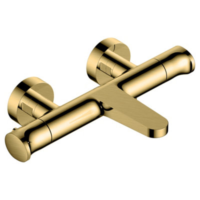 RAK Ceramics Rak Portofino Brushed Gold Wall-Mounted Thermostatic Bath Shower Mixer Tap from B&Q