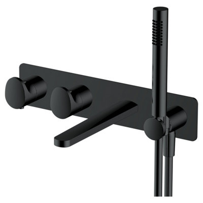Rak Ceramics Portofino Matt Black Wall-Mounted Thermostatic Bath & Shower Mixer Tap With Dual Outlet from B&Q
