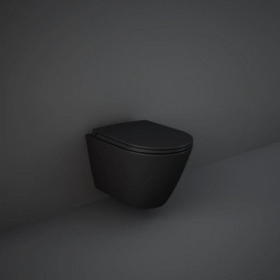 Arley Rak Feeling Rimless Oval Ceramic Wall Hung Toilet Pan Matt Black (Pan Only) from B&Q