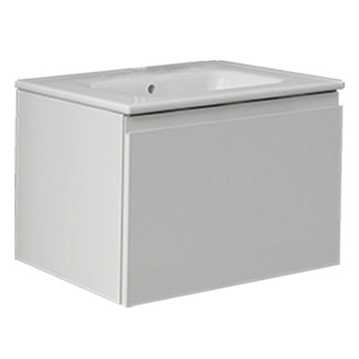 RAK Ceramics Rak Joy Uno Rectangular Wall Hung 1 Drawer Vanity 600mm Gloss White (Unit Only) from B&Q
