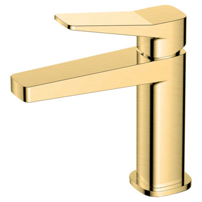 RAK Ceramics Rak Petit Square Modern Basin Mixer TapBrushed Gold Solid Brass Mono15-Year Guarantee from B&Q