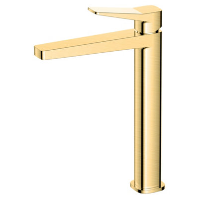 RAK Ceramics Rak Petit Square Tall Brushed Gold Basin Mono Mixer TapSolid Brass & Wras Approved from B&Q