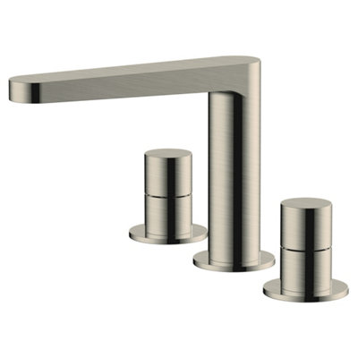 RAK Ceramics Rak Petit 3-Hole Deck Mounted Basin Mixer TapBrushed Nickel FinishDurable Brass Construction For Modern Bathrooms from B&Q