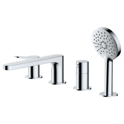 RAK Ceramics Rak Petit Round 4-Hole Deck-Mounted Bath Shower Mixer Tap With HandsetPolished Chrome from B&Q