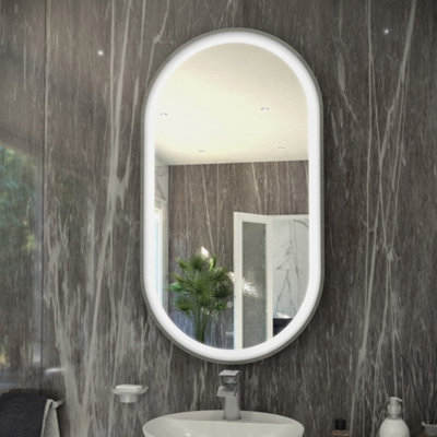 RAK Ceramics Rak Art Oval 550X1000mm Led Illuminated Bathroom Mirror With Brushed Nickel FrameTouch Sensor & Demister PadIp44 from B&Q