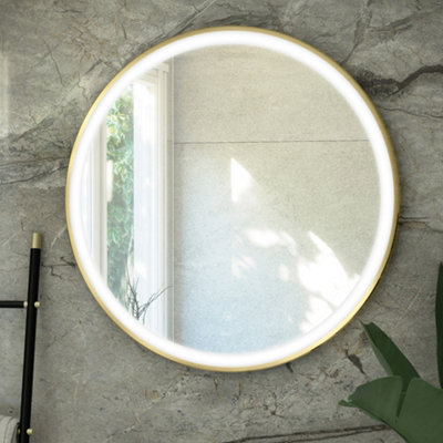 B&Q -  Rak Art Round 800mm Brushed Gold Led Illuminated Bathroom Mirror With Touch Sensor & Ip44 Rating