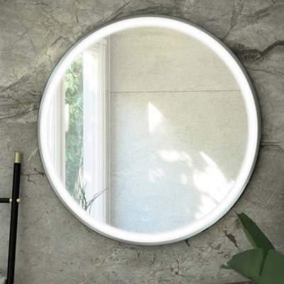 B&Q -  Rak Art Round 800mm Circular Illuminated Led Bathroom Mirror With Touch Sensor & Demister PadBrushed Nickel Finish