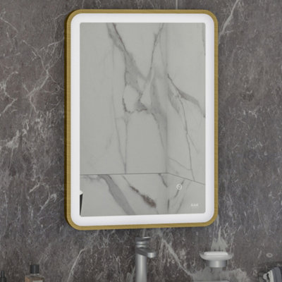 RAK Ceramics Rak Art Soft 600X800mm Rectangular Brushed Gold Illuminated Bathroom Mirror With Touch Sensor & Demister from B&Q