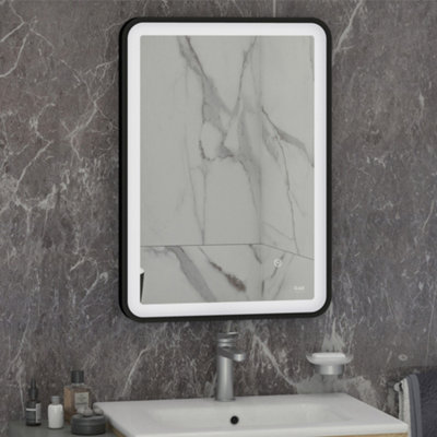 B&Q -  Rak Art Soft Matt Black Led Bathroom Mirror500X700mmTouch Sensor & Demister PadIp44 Rated