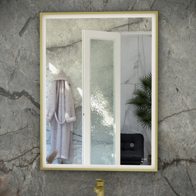 RAK Ceramics Rak Art Square 500X700mm Brushed Gold Illuminated Bathroom Mirror With Touch Sensor & Demister Pad from B&Q