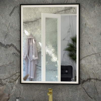 B&Q -  Rak Art Square 600X800mm Matt Black Rectangular Illuminated Bathroom Mirror With Touch Sensor & Ip44