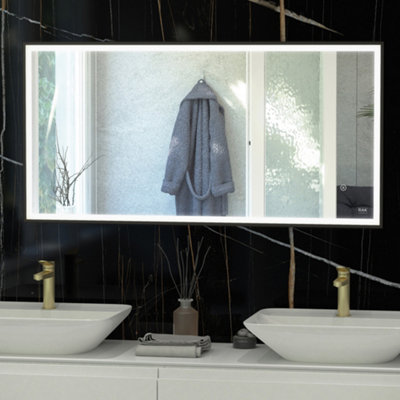 B&Q -  Rak Art Square 1200X600mm Matt Black Rectangular Illuminated Bathroom Mirror With Touch Sensor & DemisterIp44