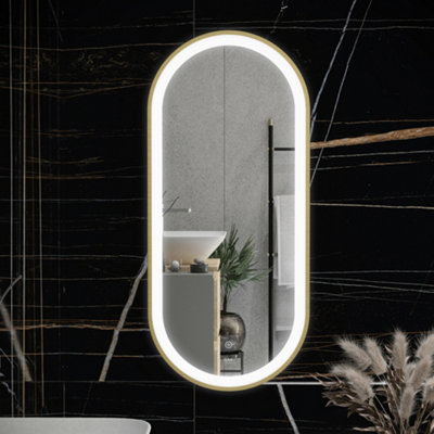 RAK Ceramics Rak Picture Oval 550X1000mm Led Illuminated Bathroom Mirror With Touch Sensor & DemisterBrushed GoldIp44 from B&Q