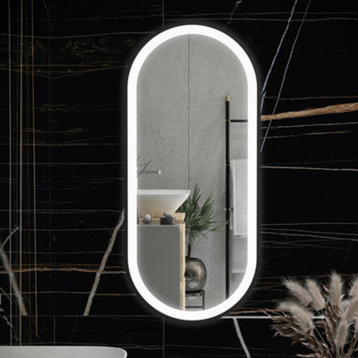 B&Q -  Rak Picture Oval Matt Black Led Illuminated Bathroom Mirror With Touch Sensor & Demister Pad450X1000mmIp44