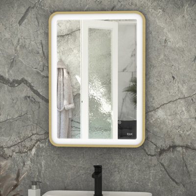 RAK Ceramics Rak Picture Soft 600X800mm Brushed Gold Rectangular Illuminated Bathroom Mirror With Touch Sensor & Demister Pad from B&Q
