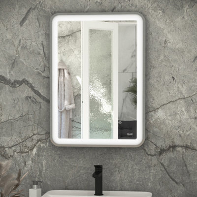 RAK Ceramics Rak Picture Soft 600X800mm Rectangular Brushed Nickel Illuminated Bathroom Mirror With Touch Sensor & Demister from B&Q