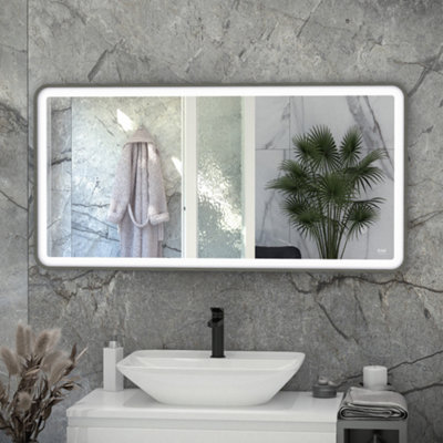 RAK Ceramics Rak Picture Soft 1200X600mm Brushed Nickel Rectangular Led Illuminated Bathroom Mirror With Touch Sensor & Ip44 Rating from B&Q