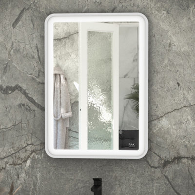 RAK Ceramics Rak Picture Soft 500X700mm Rounded Rectangular Illuminated Bathroom Mirror With Touch Sensor & Ip44Chrome Effect from B&Q
