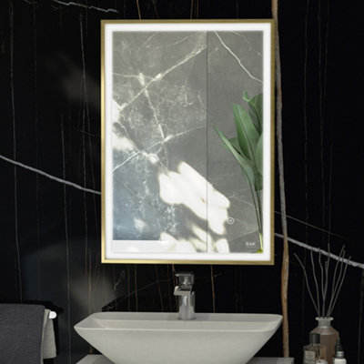 Rak Ceramics Gold Rak Picture Square 600X800mm Brushed Rectangular Illuminated Bathroom Mirror With Touch Sensor, Ip44 Rated