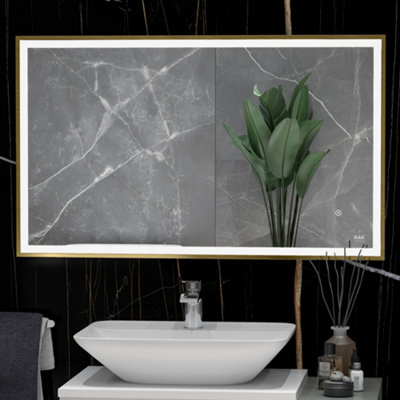 RAK Ceramics Rak Picture Square 600X1000mm Brushed Gold Illuminated Bathroom Mirror With Touch Sensor & Demister from B&Q