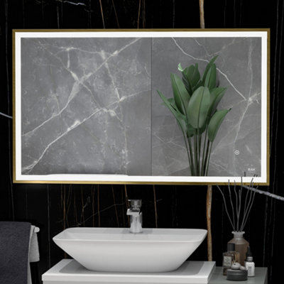 RAK Ceramics Rak Picture Square 1200X600mm Rectangular Brushed Gold Illuminated Bathroom Mirror With Demister & Touch ControlIp44 from B&Q