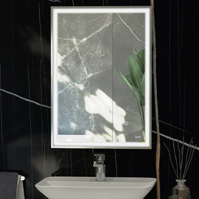 RAK Ceramics Rak Picture Square 500X700mm Rectangular Illuminated Bathroom Mirror With Touch Sensor & Demister PadChrome EffectIp44 from B&Q