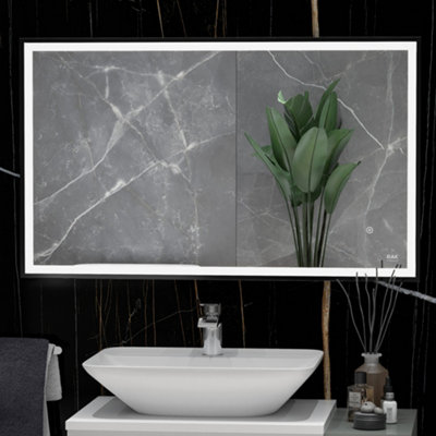 RAK Ceramics Rak Picture Square 600X1200 Matt Black Rectangular Illuminated Led Bathroom Mirror With Touch Sensor & Ip44 Rating from B&Q
