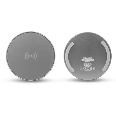 Aquarius Aq Round Wireless Phone Charger Silver - Fast Qi Charging Pad For Workshop Desk, Site Office & Home Garage