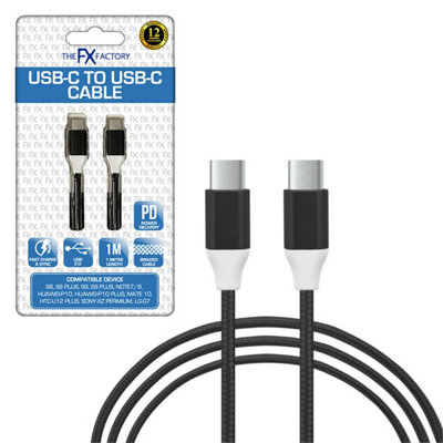  - Fx Braided 1M Usb-C To Usb-C Cable BlackHeavy Duty Fast Charge Type-C Lead For Work Van & Job Site Phone