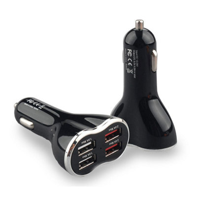 Aquarius Powerful & 4-Port Universal Usb Car Charger Black from B&Q