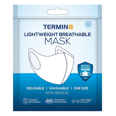 - Termin8 Water Repellent Reusable Adult/teen Face CoveringWater Repellent Reusable Face CoveringsBlue 1 Pack
