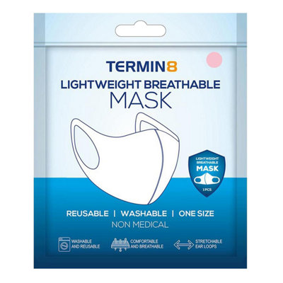B&Q Termin8 Lightweight Breathable Reusable Face Mask For Adults, Machine Washable - Pink