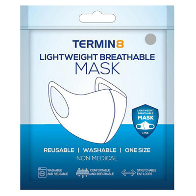 Aquarius Termin8 Lightweight Breathable Reusable Face Mask For AdultsMachine WashableGrey from B&Q