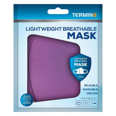 B&Q Termin8 Lightweight Breathable Reusable Face Mask For Adults, Machine Washable - Purple