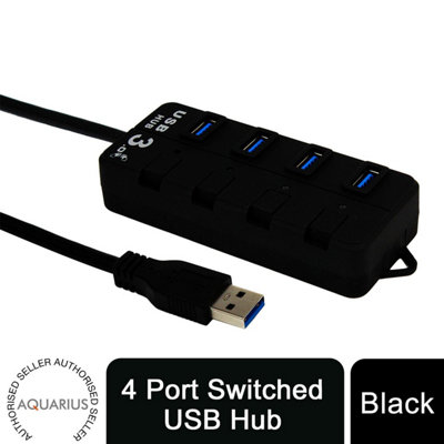 Aquarius 4-Port Usb Hub With Individual Led Power Switches - Black - Image 3