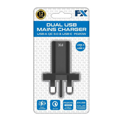 Fx Mains Charger Usb 1A Compatible With Usb DevicesBlack from B&Q