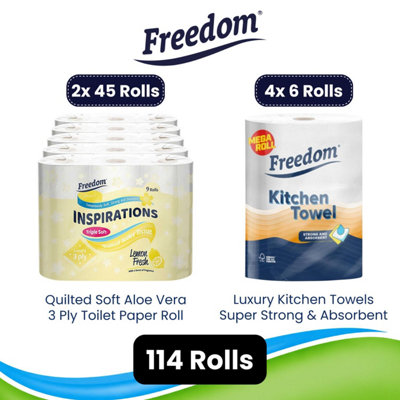 B&Q -  Lemon 3-Ply 90 Rolls + Rhino Jumbo Kitchen Towels 24 Rolls