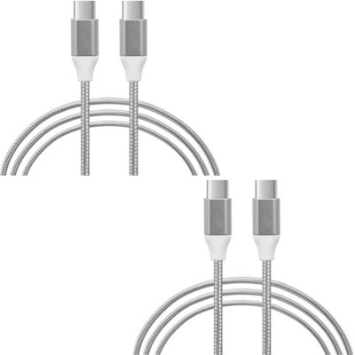 B&Q -  2X Fx Braided 1M Usb-C To Usb-C Data Cable SilverHeavy Duty Fast Charge Type-C Lead For Work Van & Job Site Phone